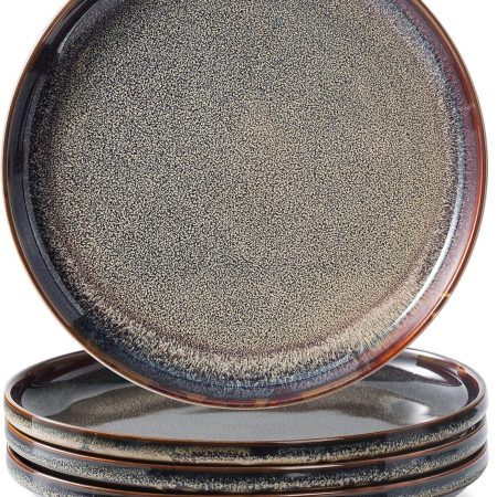 Ceramic dinner plates set of 4, Large Dinnerware Plates & Salad plates for party and wedding, Microwave safe porcelain plates set, 10 Inch